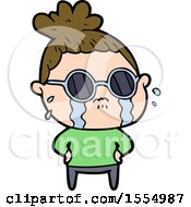 Cartoon Crying Woman Wearing Sunglasses