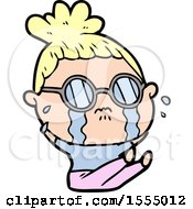 Cartoon Crying Woman Wearing Spectacles