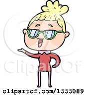 Cartoon Happy Woman Wearing Spectacles