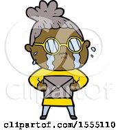 Cartoon Crying Woman Wearing Spectacles