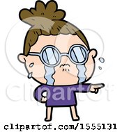 Cartoon Crying Woman Wearing Spectacles