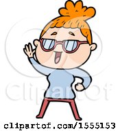 Cartoon Happy Woman Wearing Spectacles