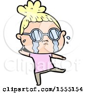 Cartoon Crying Woman Wearing Spectacles