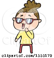 Cartoon Happy Woman Wearing Spectacles