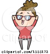 Cartoon Happy Woman Wearing Spectacles