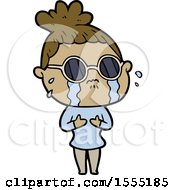 Cartoon Crying Woman Wearing Dark Glasses