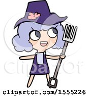 Cartoon Farmer Girl With Fork