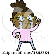 Cartoon Crying Woman Wearing Spectacles