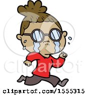 Cartoon Crying Woman Wearing Spectacles