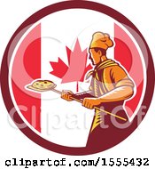 Poster, Art Print Of Retro Male Chef With A Pizza On A Peel In A Canadian Flag Circle