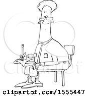 Clipart Of A Cartoon Lineart Black Man Writing At A Desk Royalty Free Vector Illustration