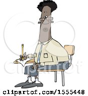 Cartoon Black Man Writing At A Desk