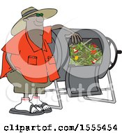 Cartoon Black Man Resting An Arm On His Composter Bin