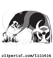 Poster, Art Print Of Skeleton Death With A Biohazard Symbol Hovering Over People And Ready To Grab Them