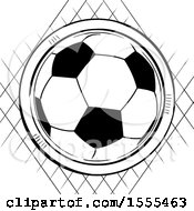 Poster, Art Print Of Soccer Ball Over A Sketched Diamond Of Netting On White
