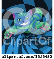 Grinning Striped Blue And Green Cheshire Cat In A Wormhole