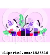 Clipart Of A Bird And Tropical Foliage Sale Design On Pink Royalty Free Vector Illustration