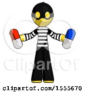 Poster, Art Print Of Yellow Thief Man Holding A Red Pill And Blue Pill