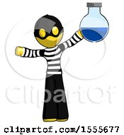 Poster, Art Print Of Yellow Thief Man Holding Large Round Flask Or Beaker