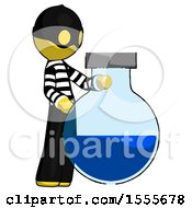 Poster, Art Print Of Yellow Thief Man Standing Beside Large Round Flask Or Beaker