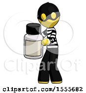 Yellow Thief Man Holding White Medicine Bottle