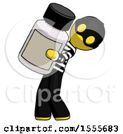 Yellow Thief Man Holding Large White Medicine Bottle