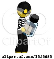 Yellow Thief Man Holding Glass Medicine Bottle