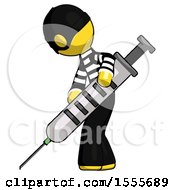Yellow Thief Man Using Syringe Giving Injection