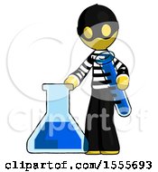 Poster, Art Print Of Yellow Thief Man Holding Test Tube Beside Beaker Or Flask