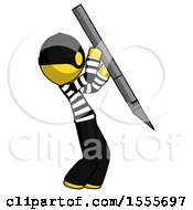 Poster, Art Print Of Yellow Thief Man Stabbing Or Cutting With Scalpel