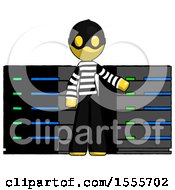 Poster, Art Print Of Yellow Thief Man With Server Racks In Front Of Two Networked Systems