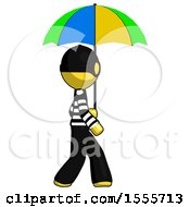Poster, Art Print Of Yellow Thief Man Walking With Colored Umbrella