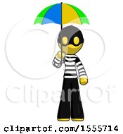 Poster, Art Print Of Yellow Thief Man Holding Umbrella Rainbow Colored