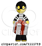 Poster, Art Print Of Yellow Thief Man Gifting Present With Large Bow Front View