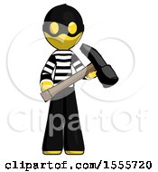 Poster, Art Print Of Yellow Thief Man Holding Hammer Ready To Work