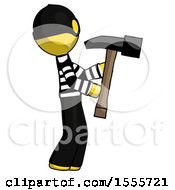 Poster, Art Print Of Yellow Thief Man Hammering Something On The Right