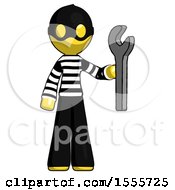 Poster, Art Print Of Yellow Thief Man Holding Wrench Ready To Repair Or Work