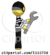 Yellow Thief Man Using Wrench Adjusting Something To Right