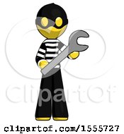 Yellow Thief Man Holding Large Wrench With Both Hands