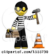 Yellow Thief Man Under Construction Concept Traffic Cone And Tools