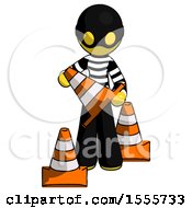 Poster, Art Print Of Yellow Thief Man Holding A Traffic Cone