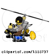 Poster, Art Print Of Yellow Thief Man Flying In Gyrocopter Front Side Angle Top View