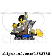 Poster, Art Print Of Yellow Thief Man Flying In Gyrocopter Front Side Angle View