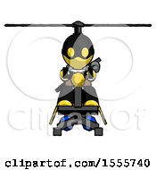 Yellow Thief Man Flying In Gyrocopter Front View