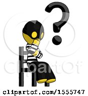 Poster, Art Print Of Yellow Thief Man Question Mark Concept Sitting On Chair Thinking