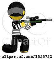 Poster, Art Print Of Yellow Thief Man Kneeling Shooting Sniper Rifle