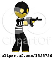 Poster, Art Print Of Yellow Thief Man Shooting Automatic Assault Weapon