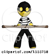 Yellow Thief Man Bo Staff Kung Fu Defense Pose
