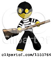 Poster, Art Print Of Yellow Thief Man Broom Fighter Defense Pose