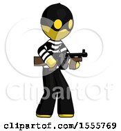 Poster, Art Print Of Yellow Thief Man Tommy Gun Gangster Shooting Pose